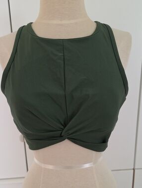 Kona Sol Olive Green Twist-Front Crop Top
